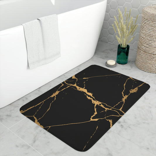 Bath Mat, Black and Gold Marble Bathroom Mat