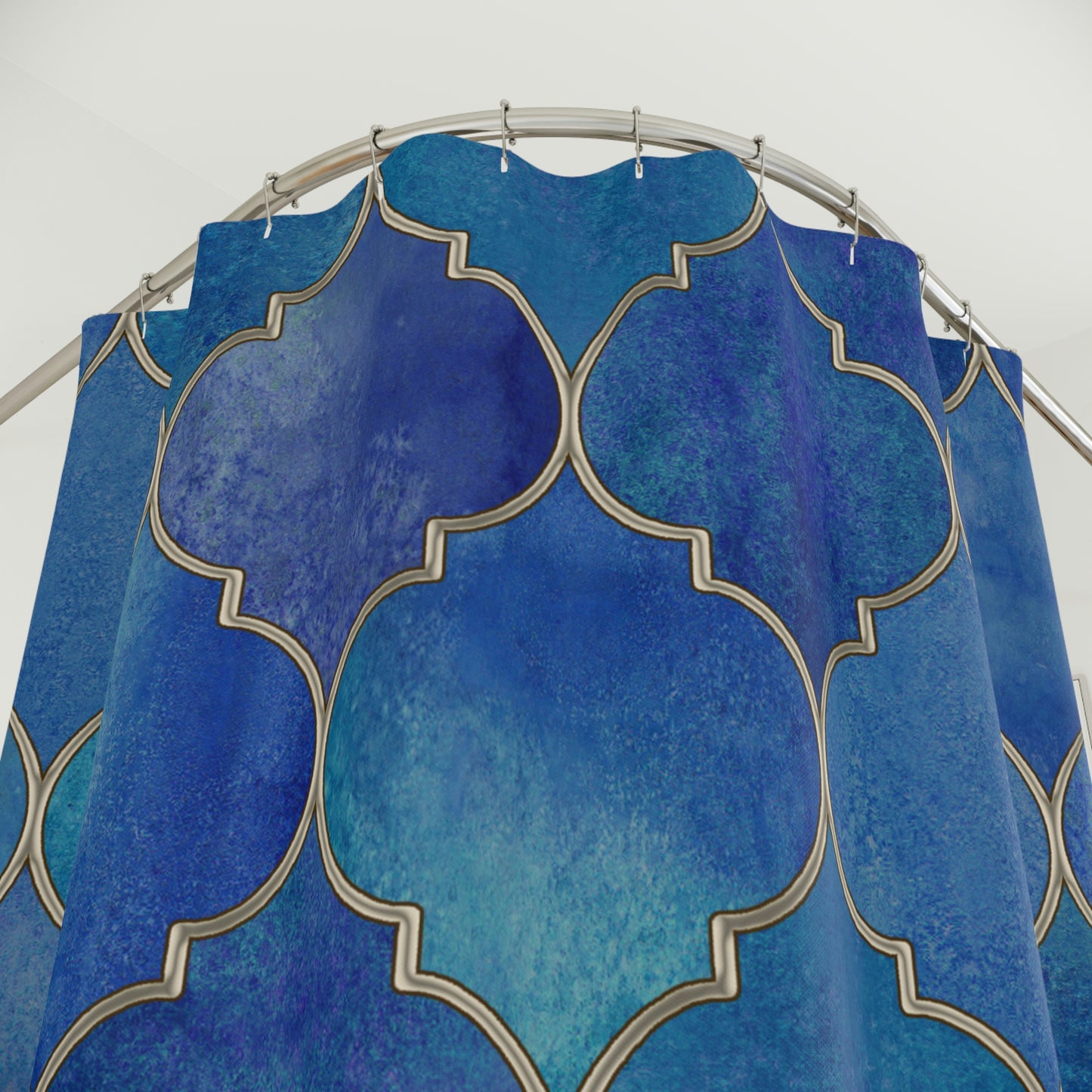 Shower Curtain, Blue and Gold Moroccan Shower curtain, Polyester Shower Curtain