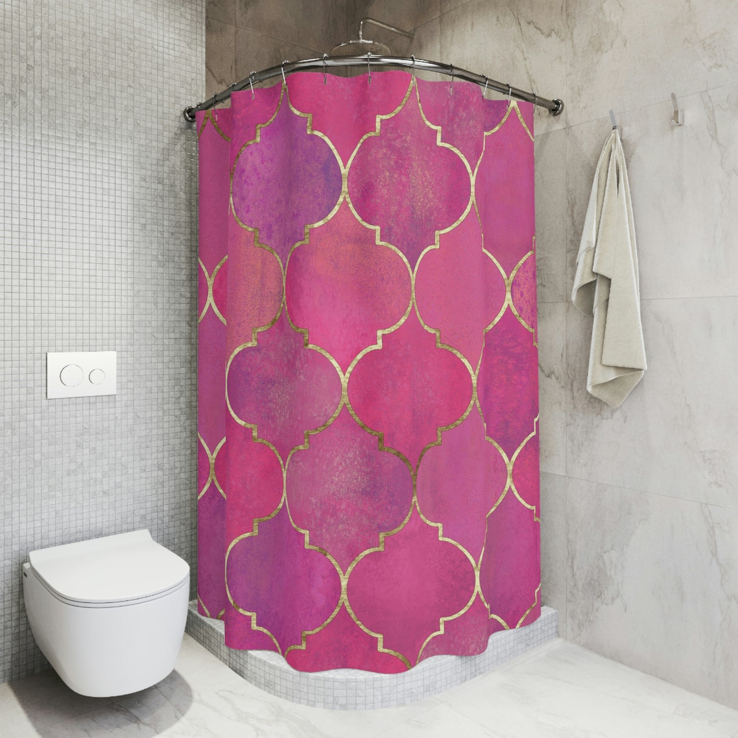 Shower Curtain, Pink and Gold Moroccan Shower curtain, Polyester Shower Curtain