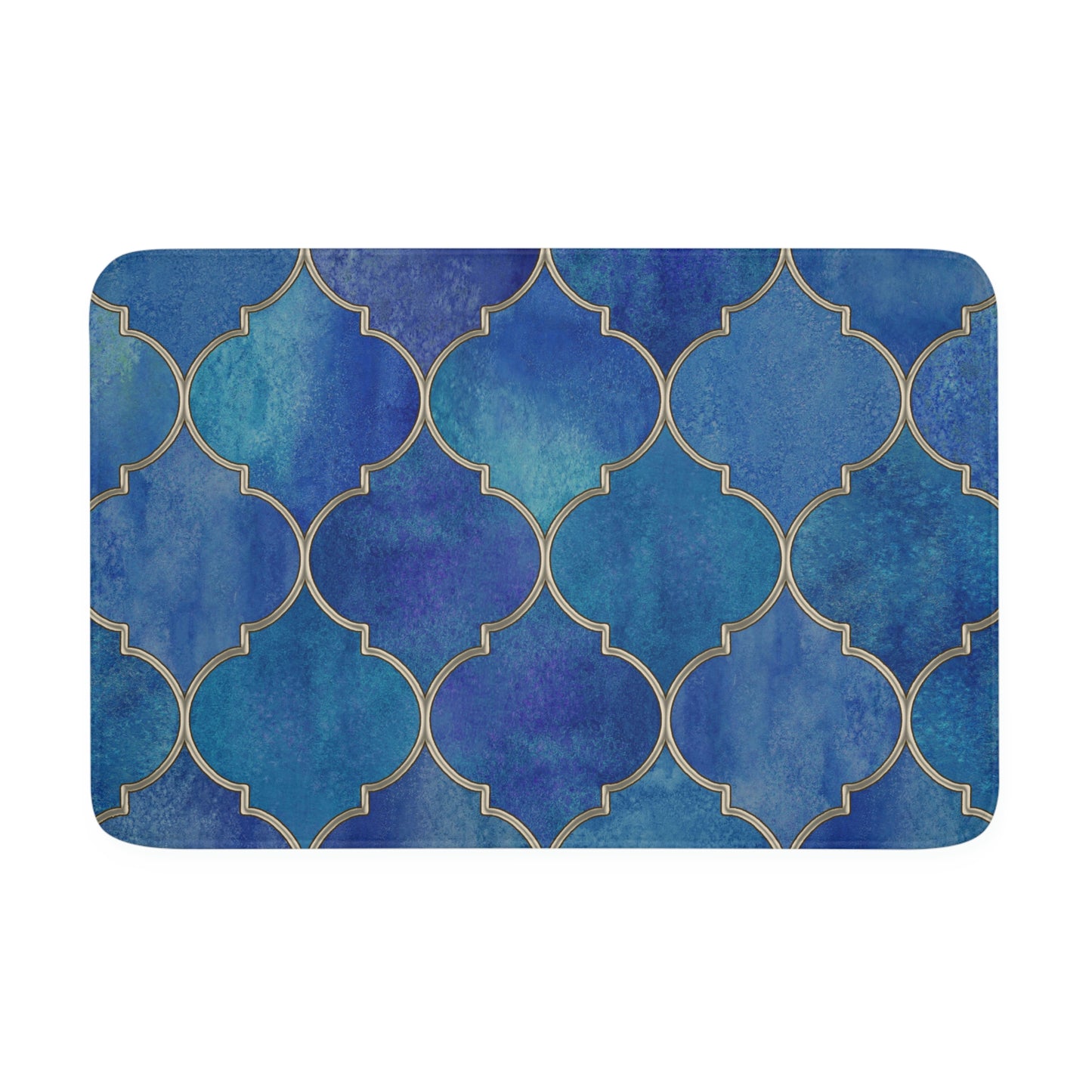 Bath Mat, Blue and Gold Moroccan Bathroom  Mat