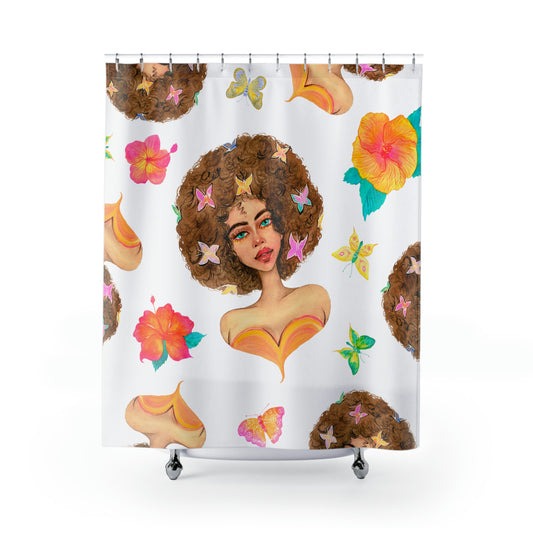 Girl with Afro African Print Shower Curtains, 71"x74", Polyester shower curtains