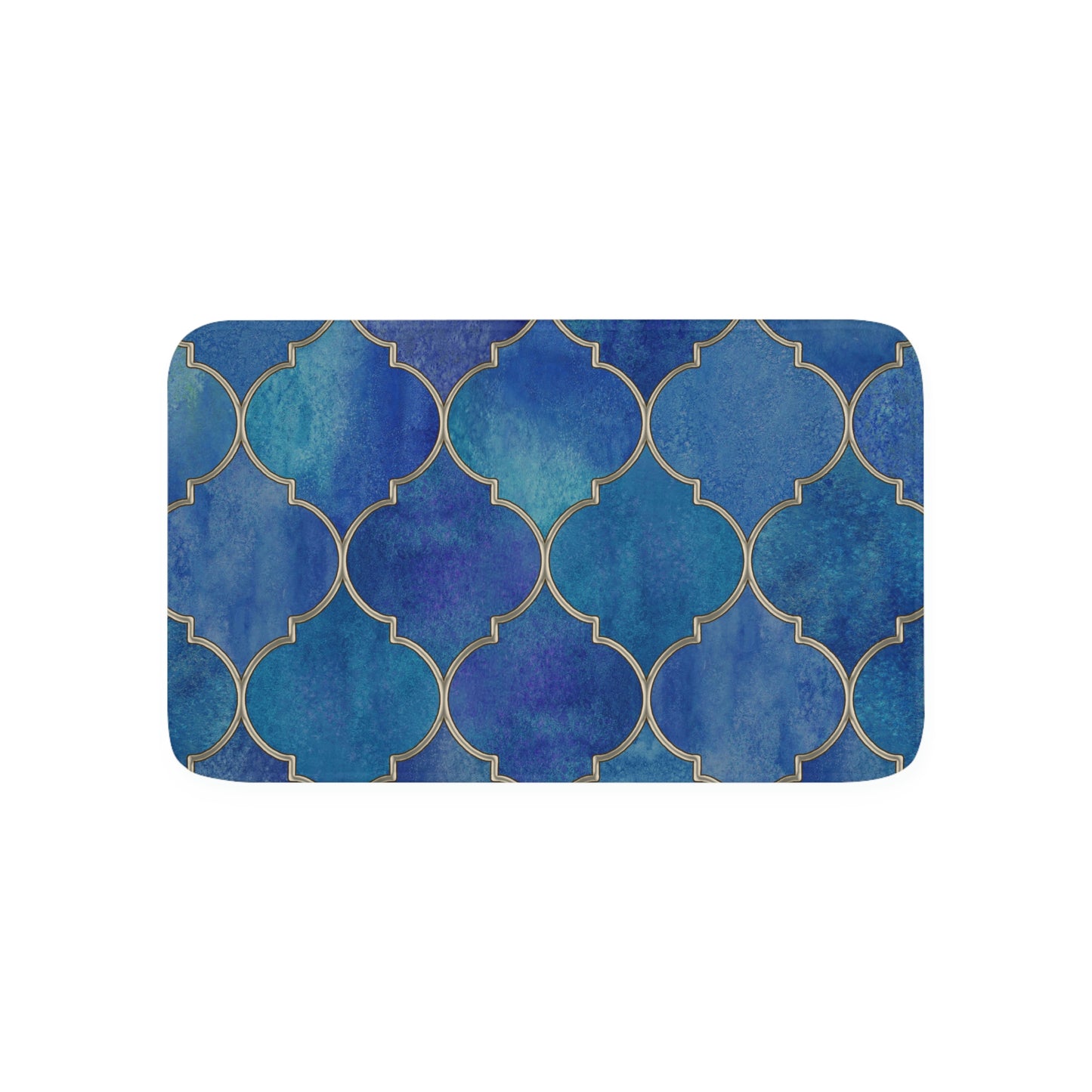 Bath Mat, Blue and Gold Moroccan Bathroom  Mat