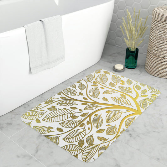 Bathmat, White and Gold Bathroom Mat, Tree of Life Bathroom Mat