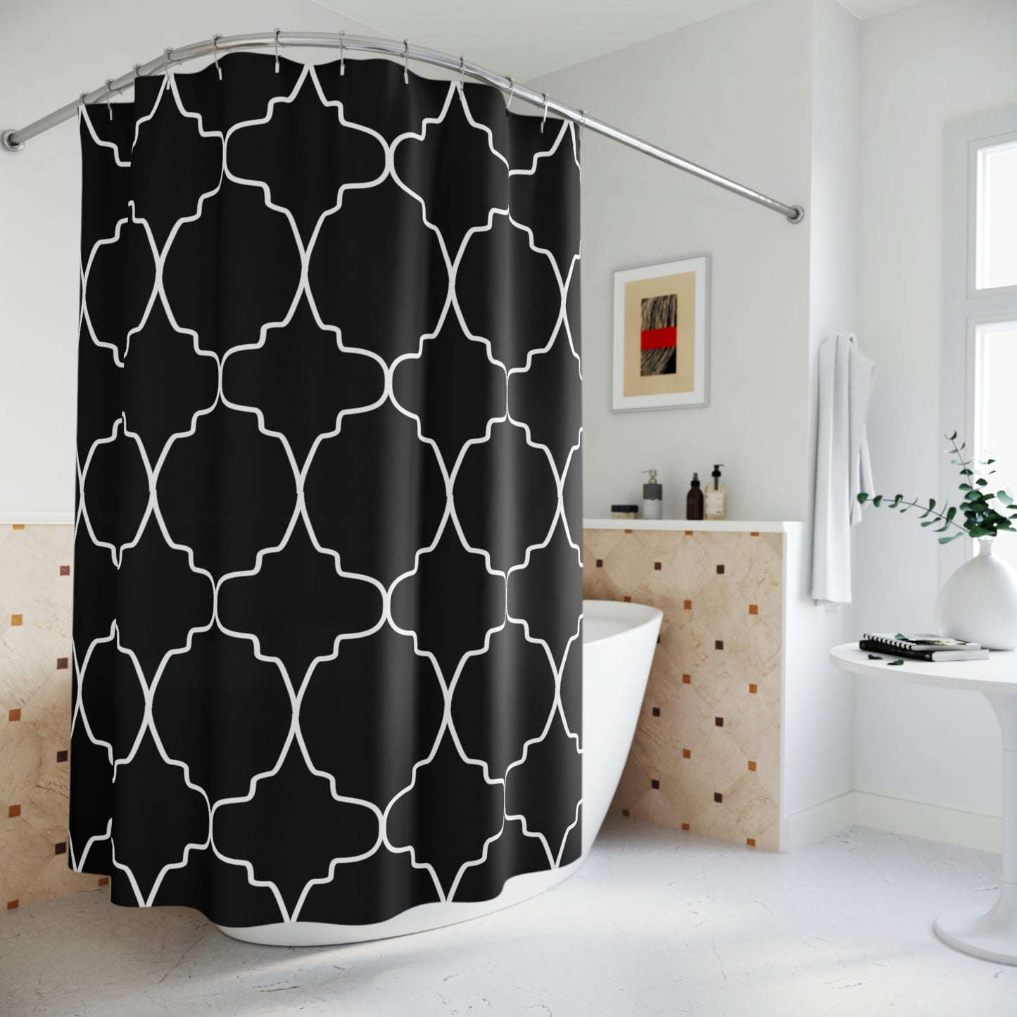 Shower Curtain, Black and White Moroccan Shower curtain, Polyester Shower Curtain