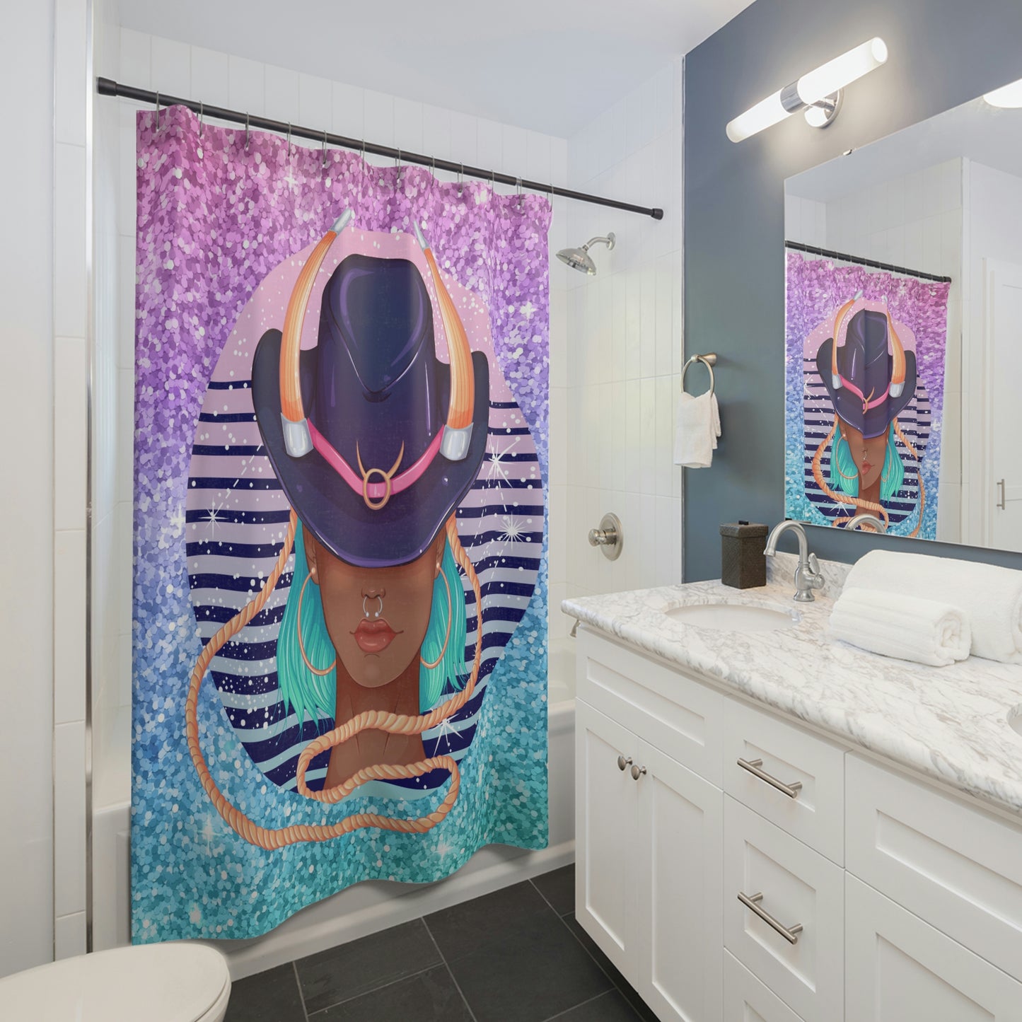 Taurus African American Girl Shower Curtains 71" x74", Horoscope Polyester Shower Curtain