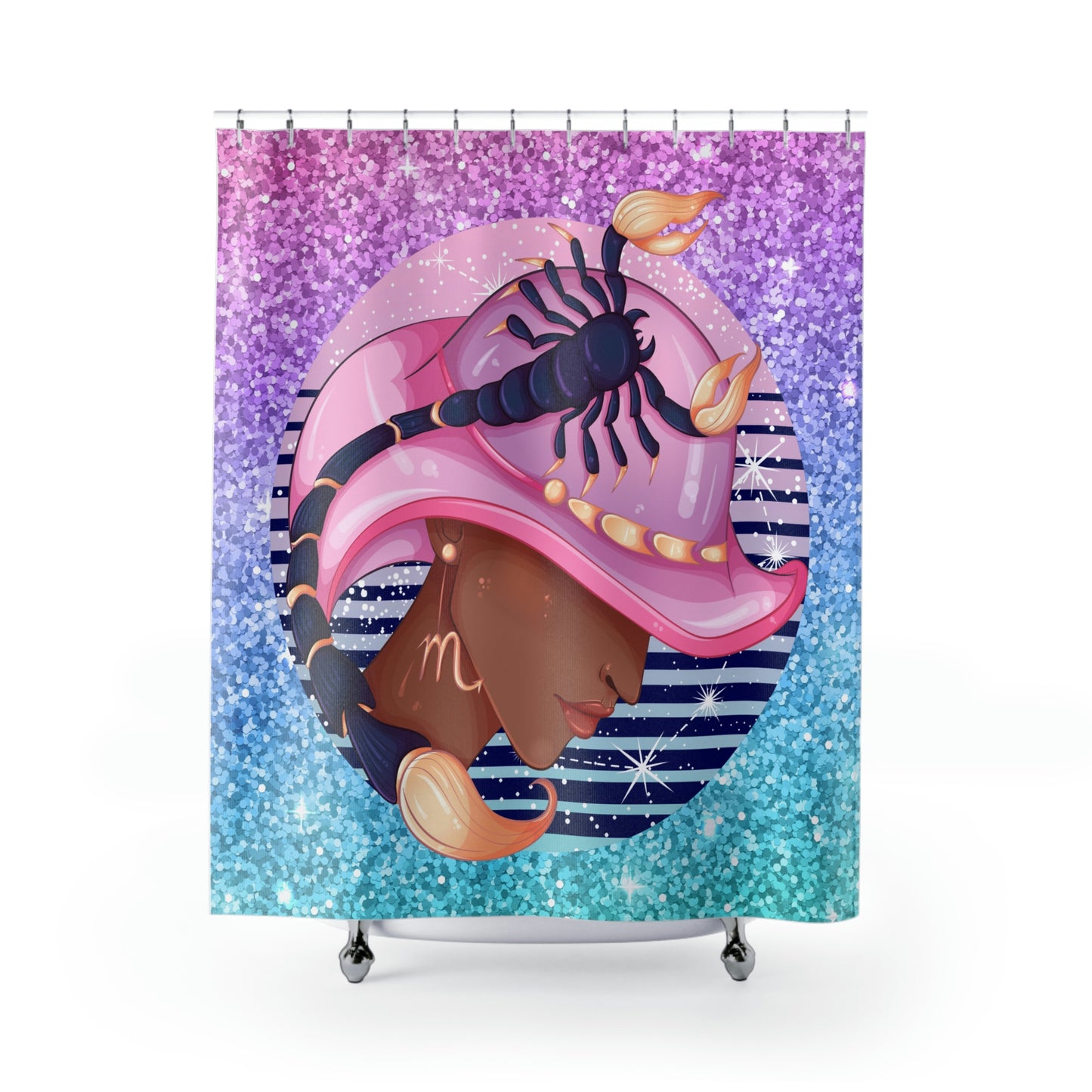 Scorpio African American Girl Shower Curtains 71" x74", Horoscope Polyester Shower Curtain