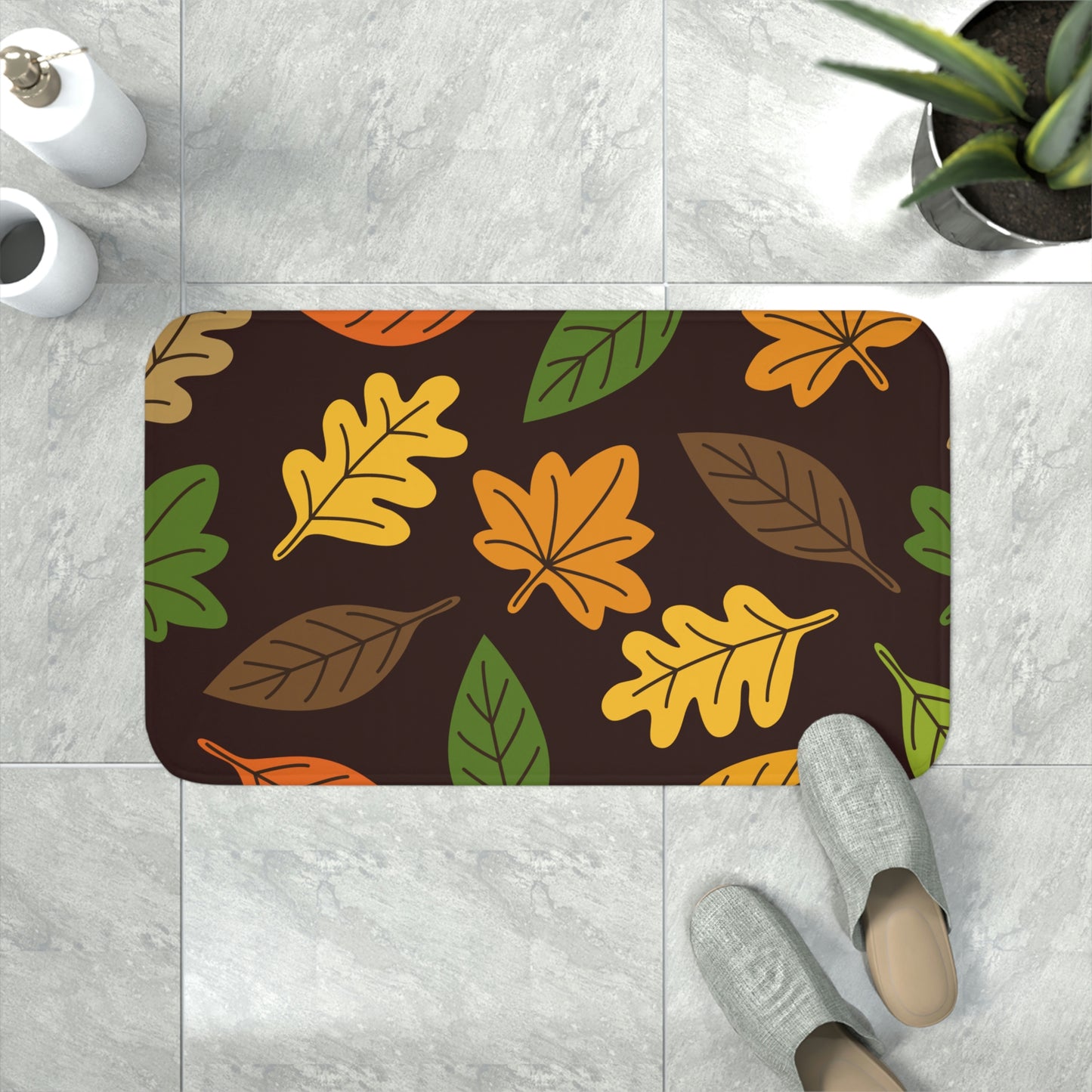 Bath Mat, Autumn Leaves Bathroom  Mat, Leaf Pattern