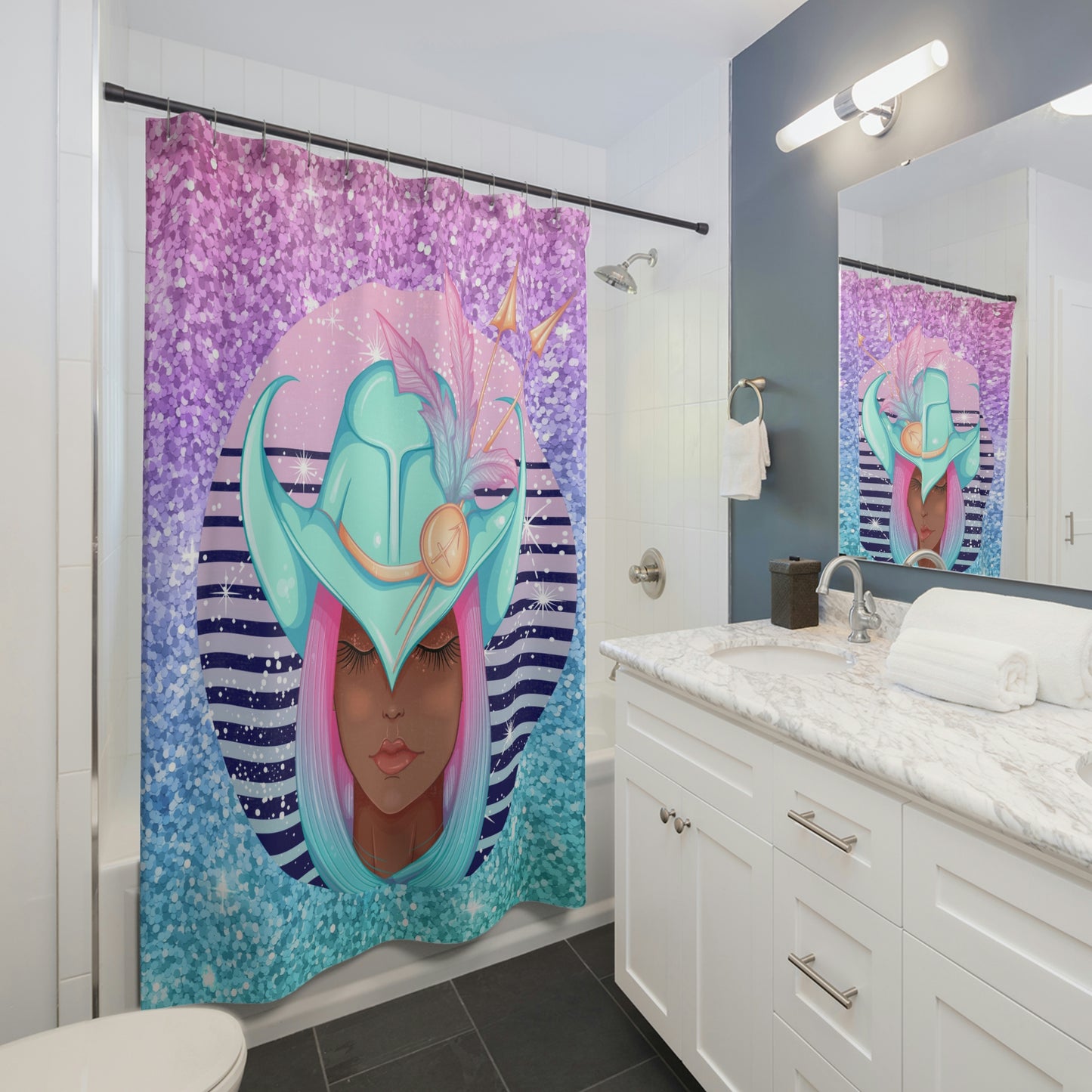 Sagittarius African American Girl Shower Curtains 71" x74", Horoscope Polyester Shower Curtain