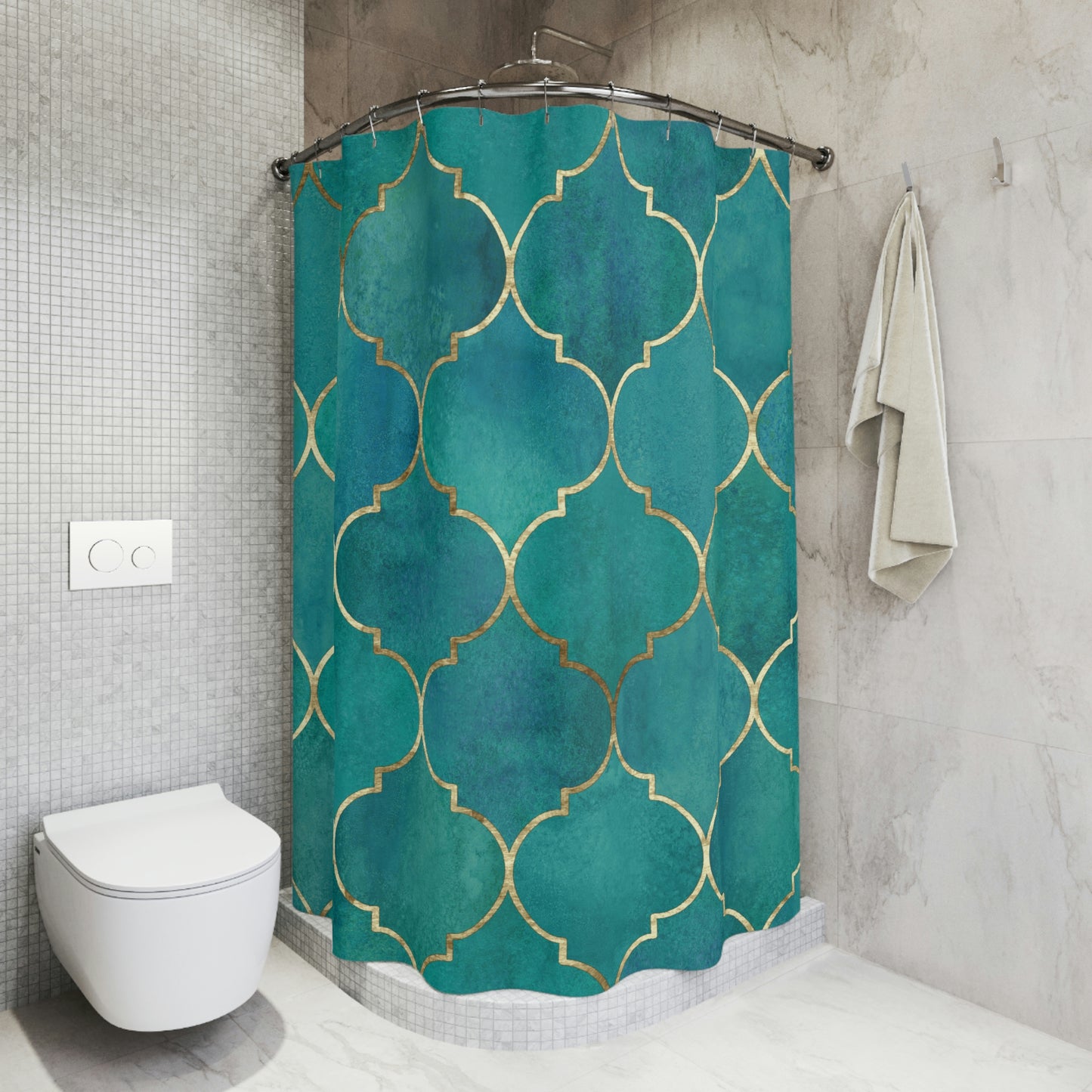 Shower Curtain, Green and Gold Moroccan Shower curtain, Polyester Shower Curtain