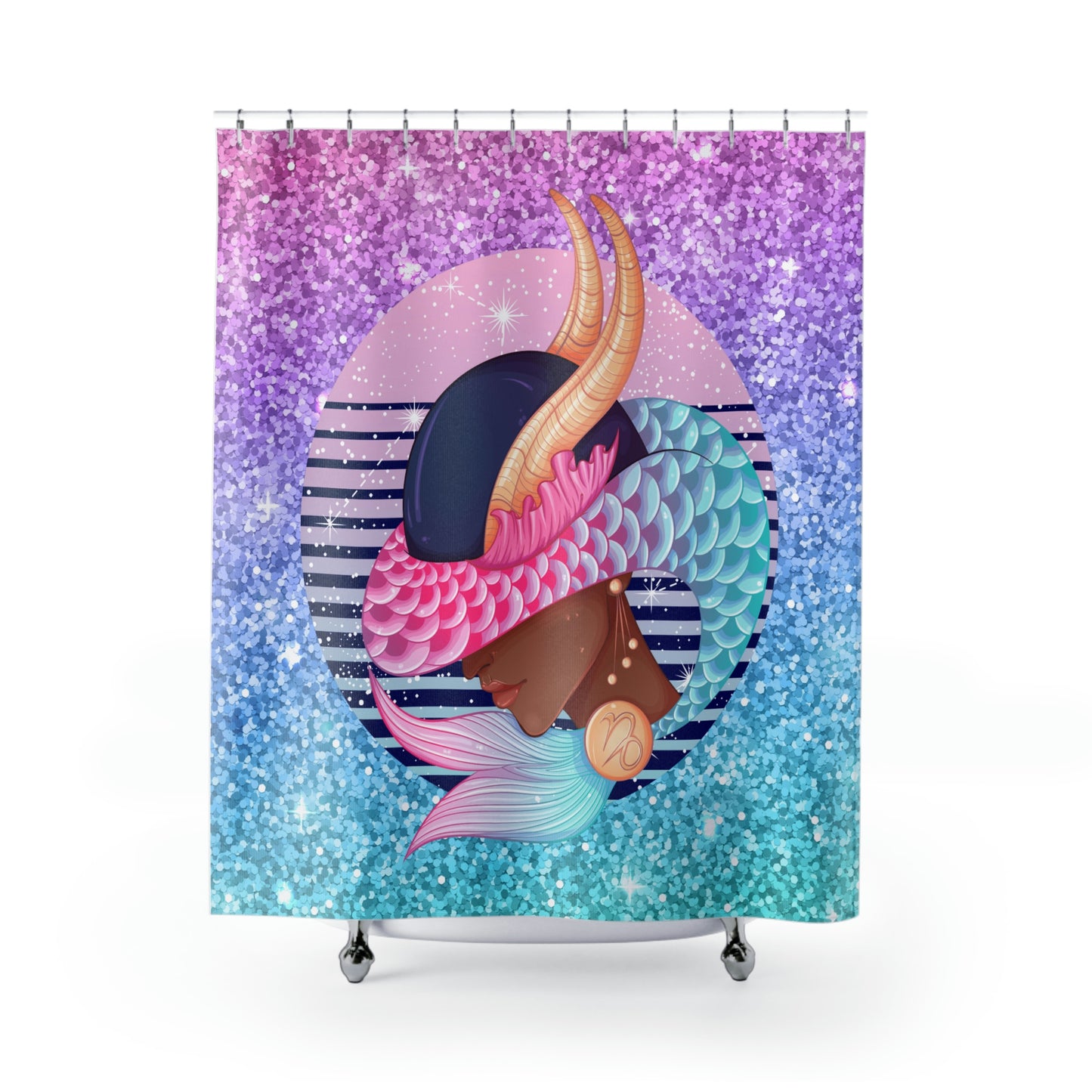 Capricorn African American Girl Shower Curtains 71" x74", Horoscope Polyester Shower Curtain