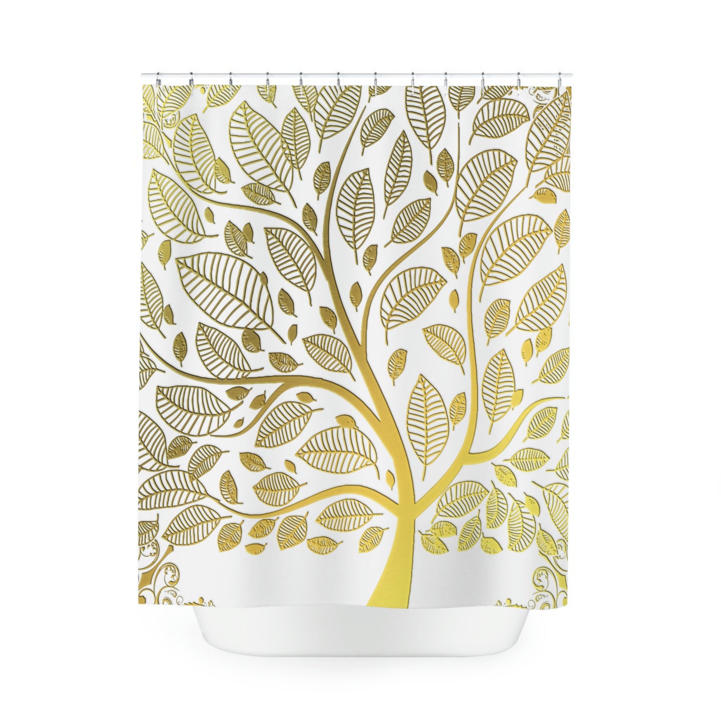 Shower Curtain, White and Gold Shower curtain, Tree of Life Polyester Shower Curtain