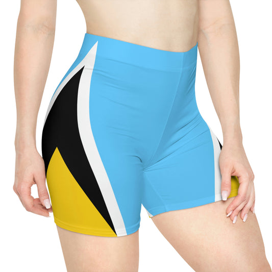 St Lucia Women's Biker Shorts, St Lucia Flag shorts for women