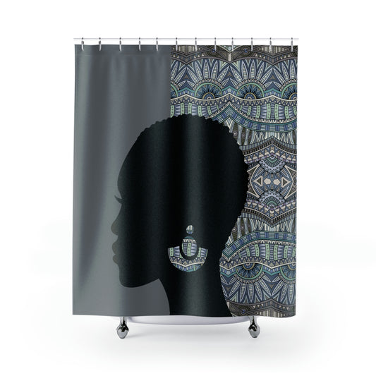 Black Afro woman Shower Curtains, African Print, African Woman Tribal Pattern, 71"x74", Polyester shower curtains