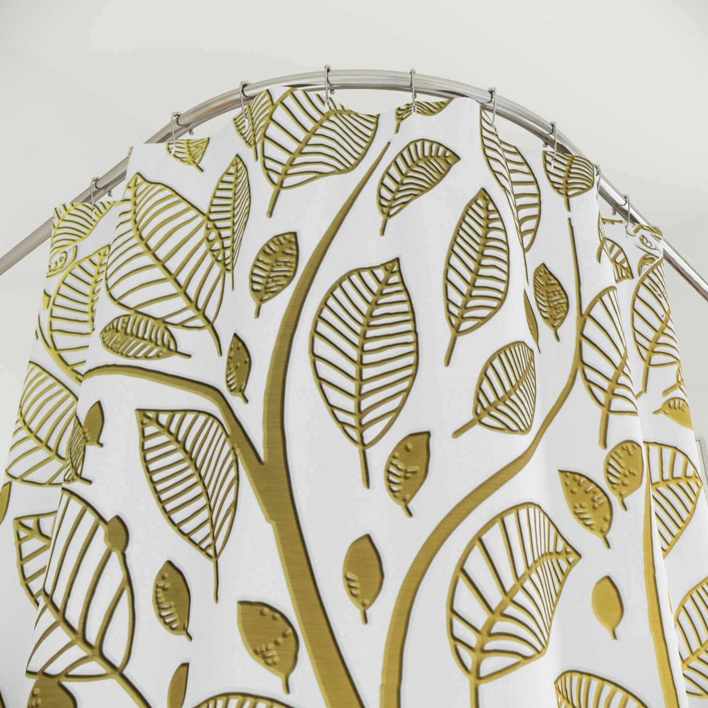 Shower Curtain, White and Gold Shower curtain, Tree of Life Polyester Shower Curtain