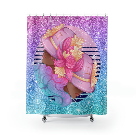 Gemini African American Girl Shower Curtains 71" x74", Horoscope Polyester Shower Curtain