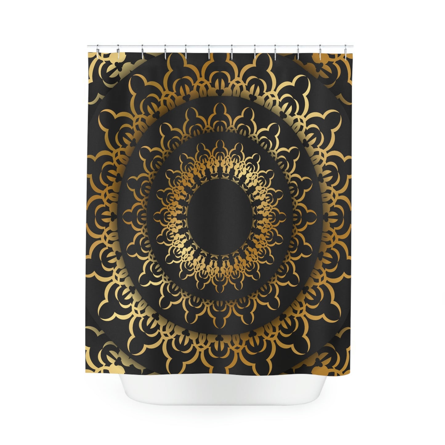 Shower Curtain, Black and Gold Mandala Shower curtain, Polyester Shower Curtain